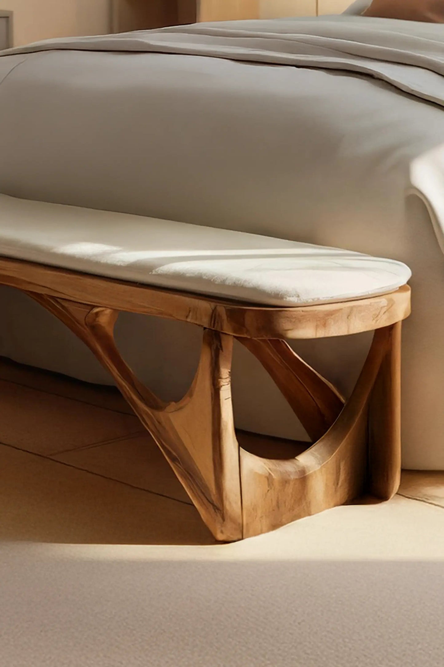 Minimalist Curved Wood Bench For End-of-Bed Design Kitchnce