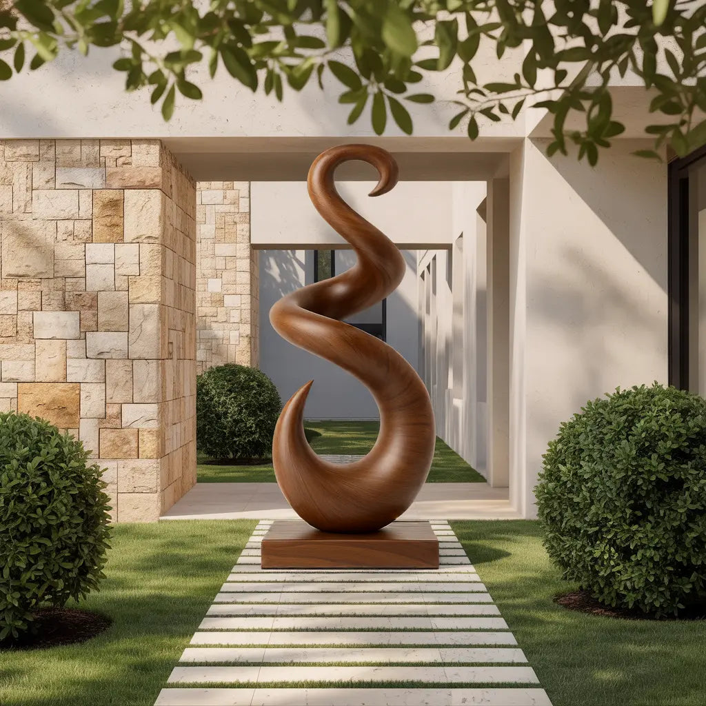Hand Carved Abstract Wooden Sculpture For Yard Decor Kitchnce