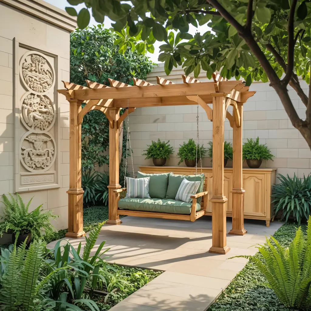 Rustic Pergola Swing Bench For Outdoor Garden And Lounge Kitchnce