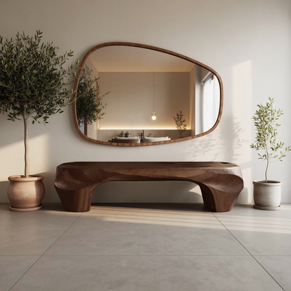 Modern Sculptural Bench And Wall Mirror For Entryway Kitchnce