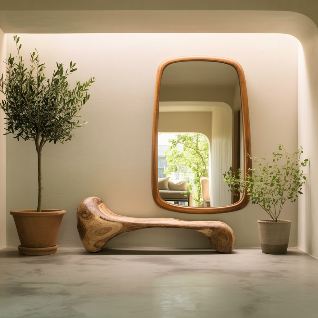 Sculptural Wood Bench For Garden Poolside Or Patio Kitchnce