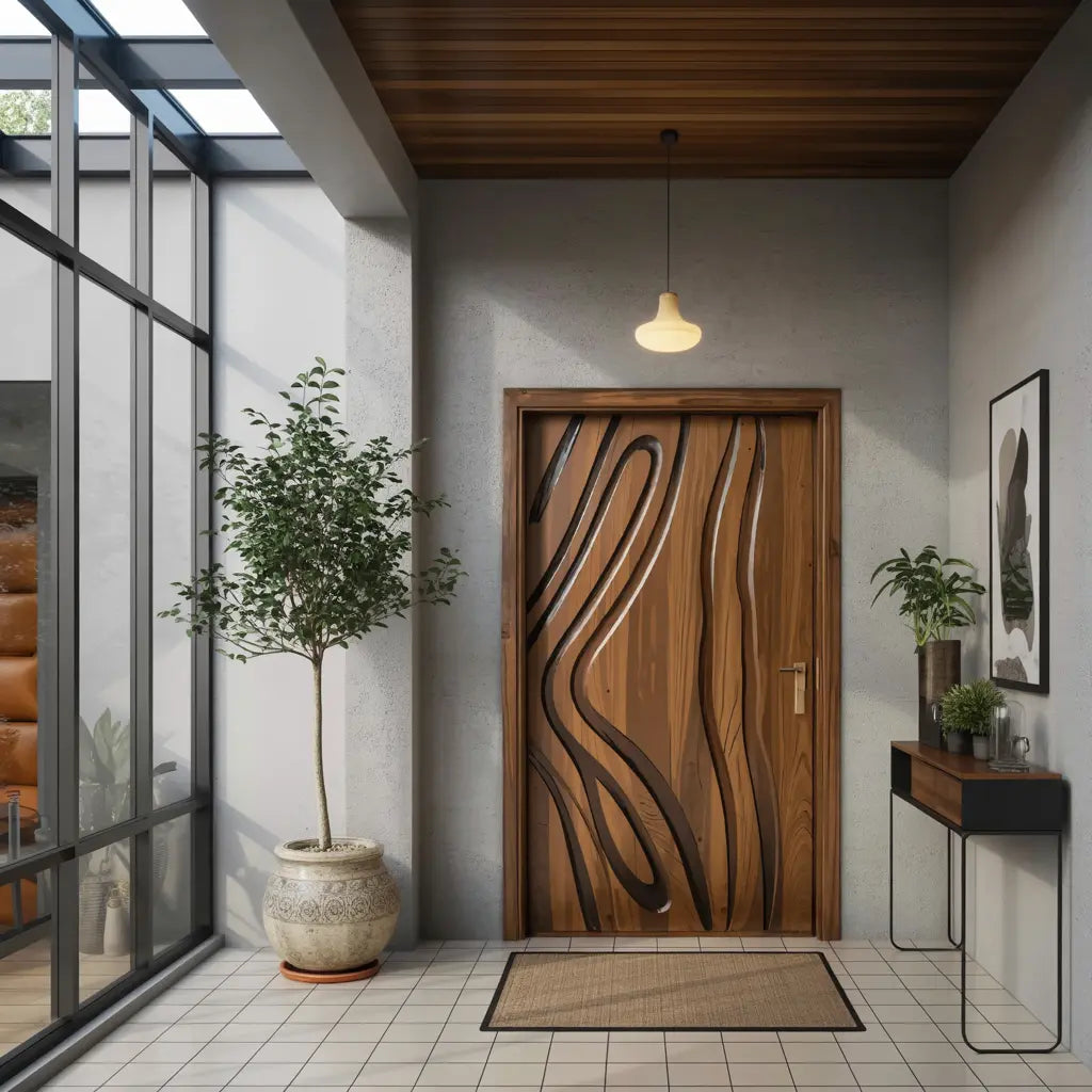 Modern Carved Wooden Door For Interior Entryway Kitchnce