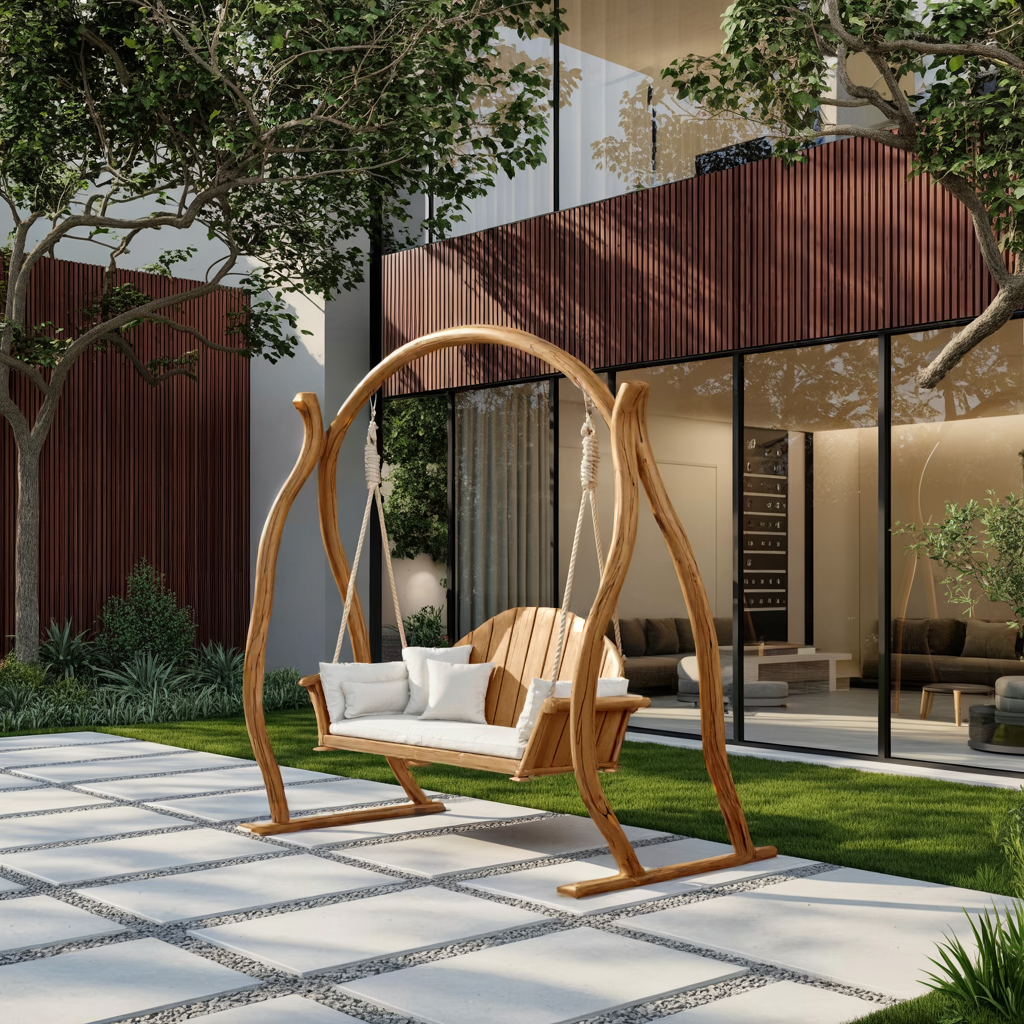 Curved Frame Garden Swing Bench For Outdoor Relaxation Kitchnce