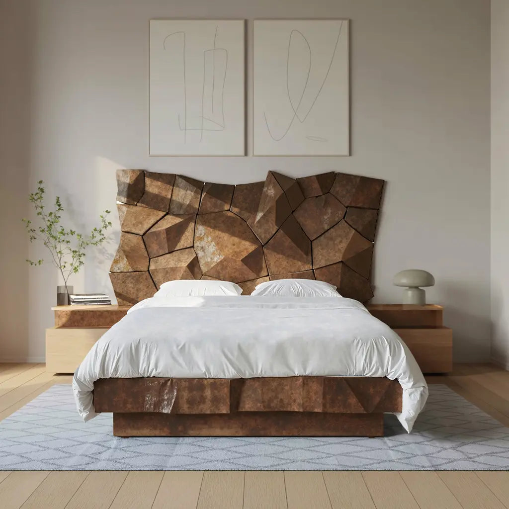 Sculptural Geometric Bed Frame For Modern Bedroom Kitchnce