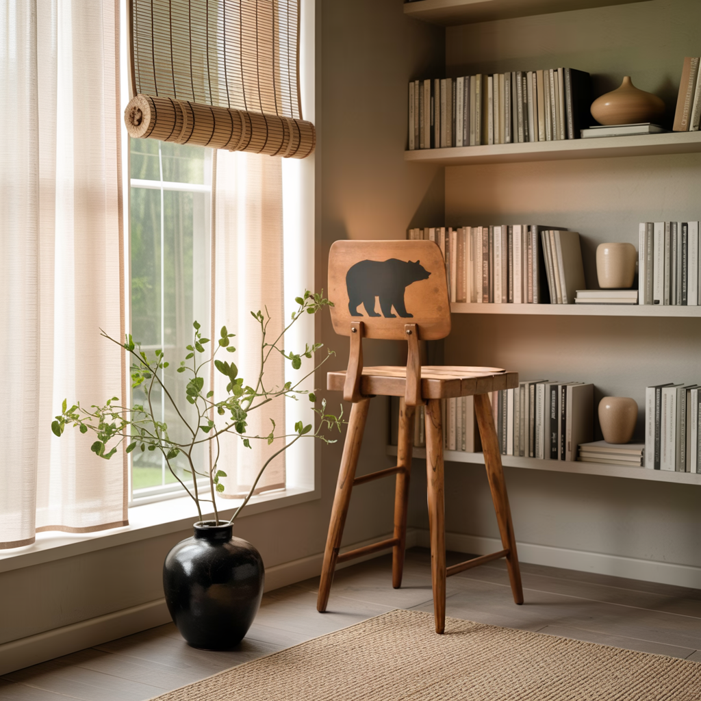 Rustic Bear Backrest Bar Stool For Kitchen Island Seating Kitchnce