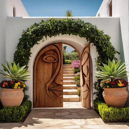 Artistic Face Carved Entry Door For Villa Entrance Kitchnce