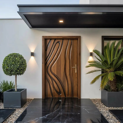 Modern Carved Wooden Door For Interior Entryway Kitchnce