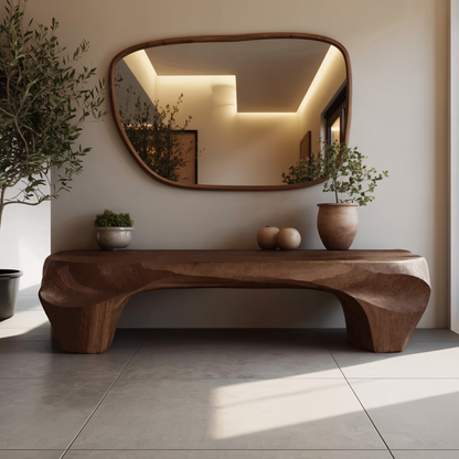 Modern Sculptural Bench And Wall Mirror For Entryway Kitchnce
