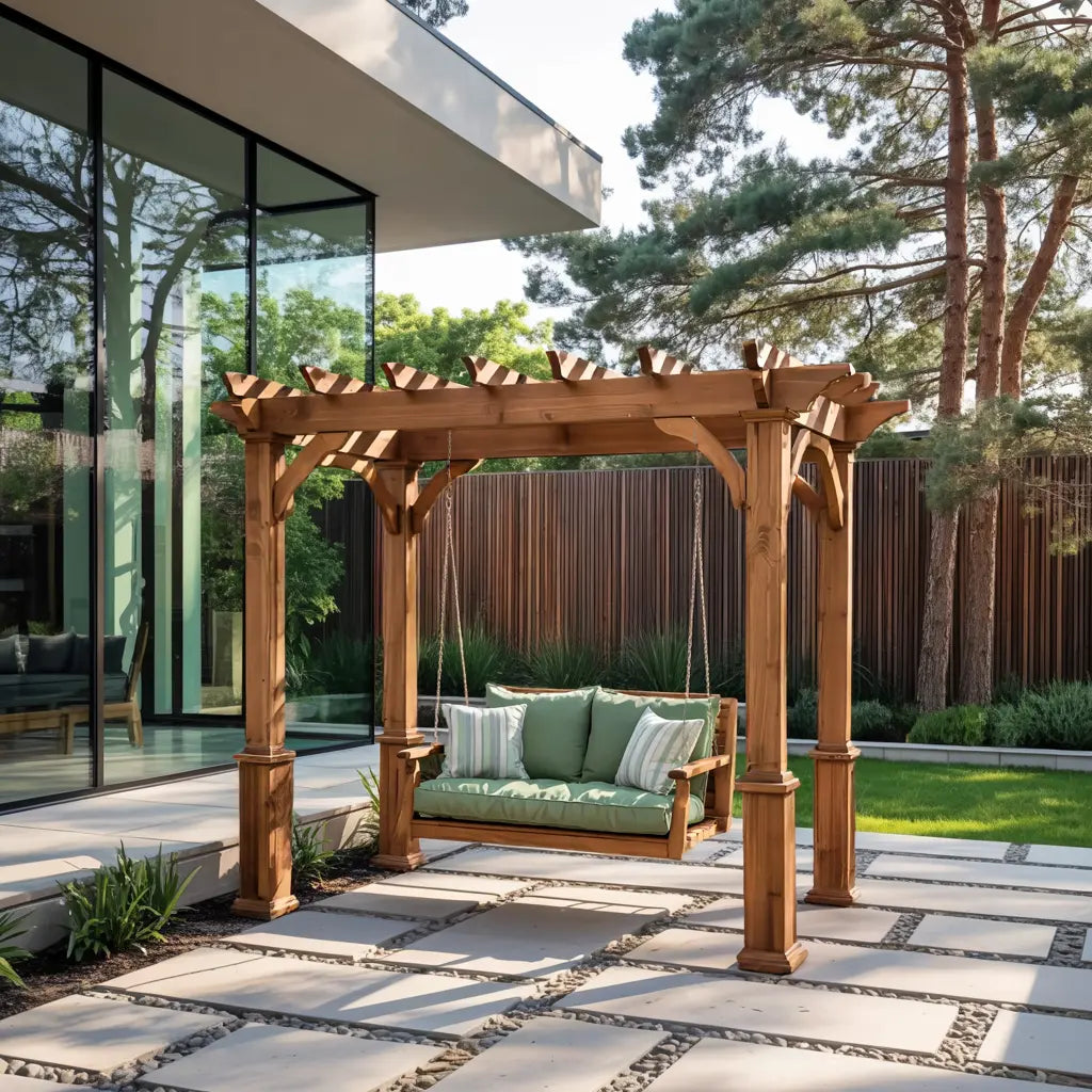 Rustic Pergola Swing Bench For Outdoor Garden And Lounge Kitchnce