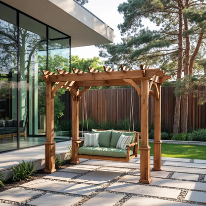 Rustic Pergola Swing Bench For Outdoor Garden And Lounge Kitchnce