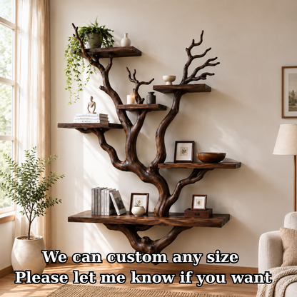 Handcrafted Solid Wood Tree Bookshelf with Sculptural Branch Shelves