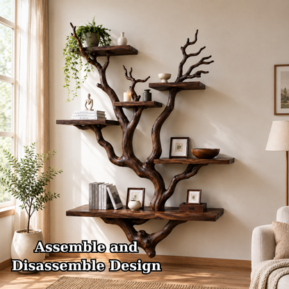 Handcrafted Solid Wood Tree Bookshelf with Sculptural Branch Shelves