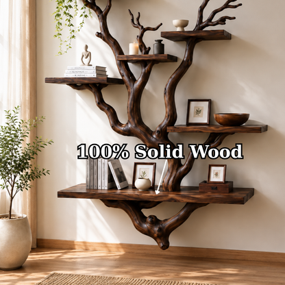 Handcrafted Solid Wood Tree Bookshelf with Sculptural Branch Shelves