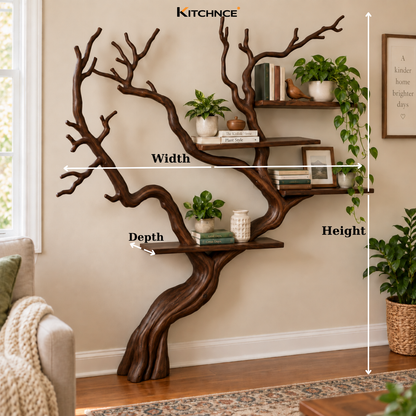 Handcrafted Solid Wood Tree Bookshelf with Flowing Branch Design