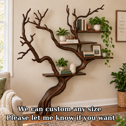 Handcrafted Solid Wood Tree Bookshelf with Flowing Branch Design