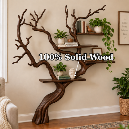 Handcrafted Solid Wood Tree Bookshelf with Flowing Branch Design