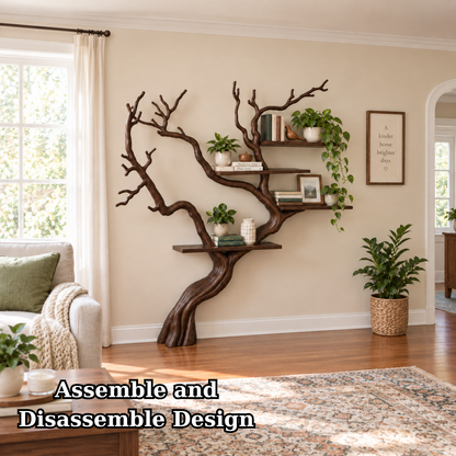 Handcrafted Solid Wood Tree Bookshelf with Flowing Branch Design