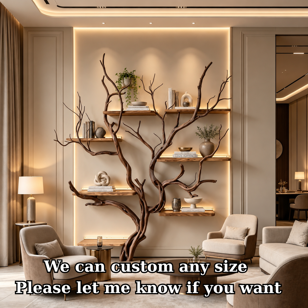 Handcrafted Solid Wood Tree Bookshelf with Elegant Branch Shelves