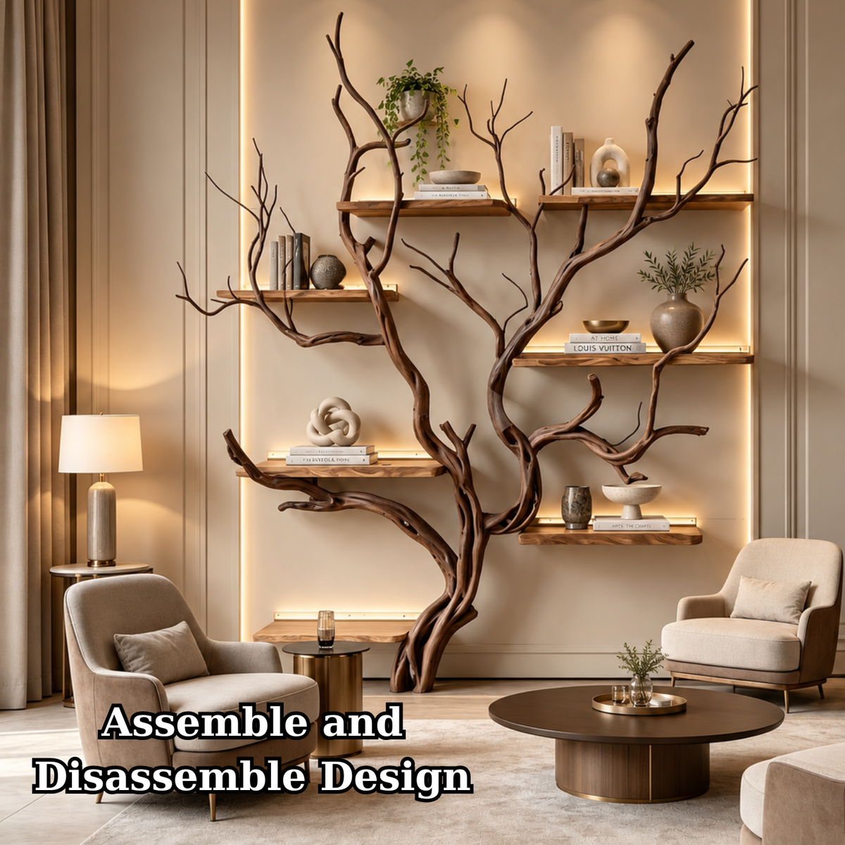 Handcrafted Solid Wood Tree Bookshelf with Elegant Branch Shelves