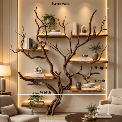 Handcrafted Solid Wood Tree Bookshelf with Elegant Branch Shelves