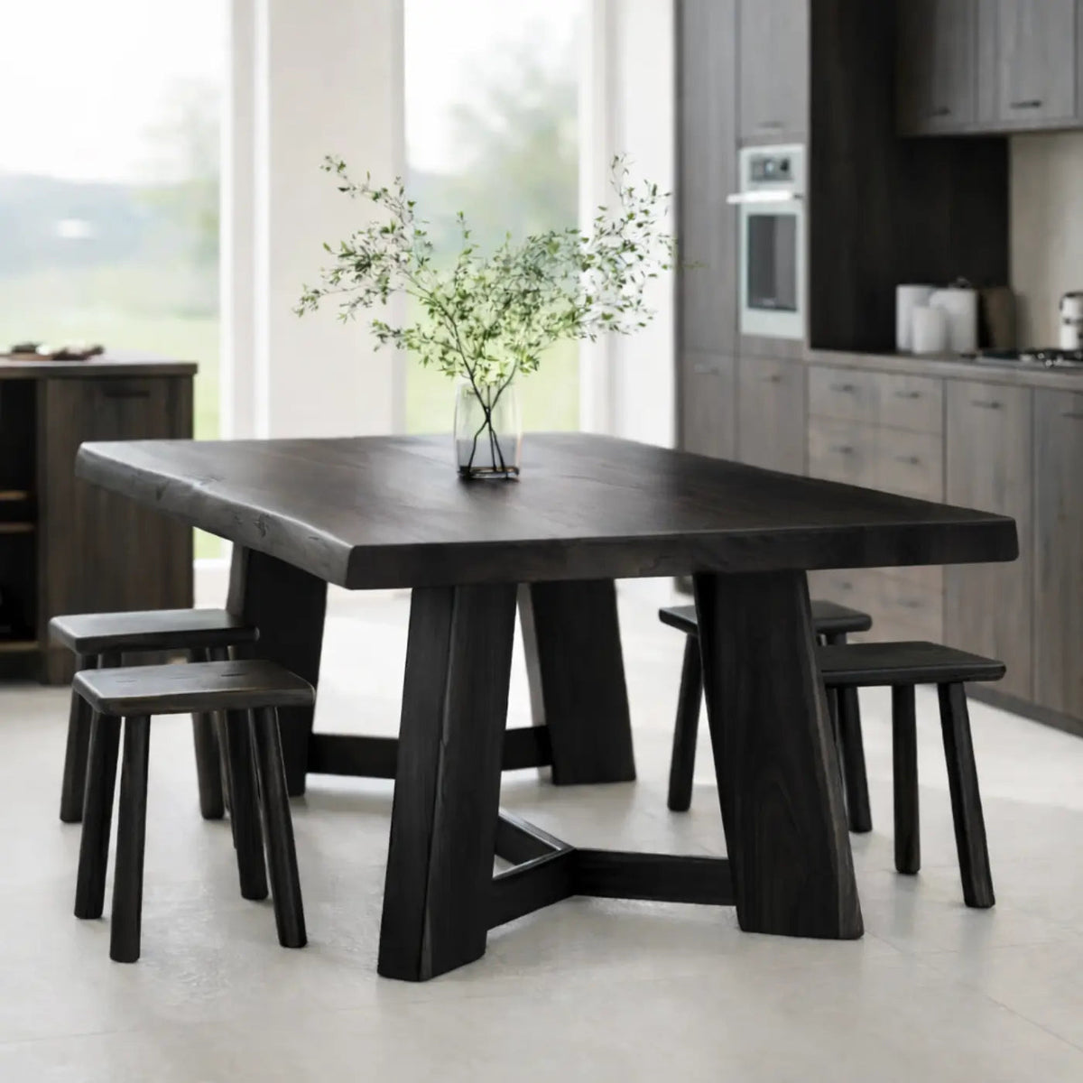 Organic Solid Wood Dining Table with Sculptural Base Modern Kitchen Table Kitchnce