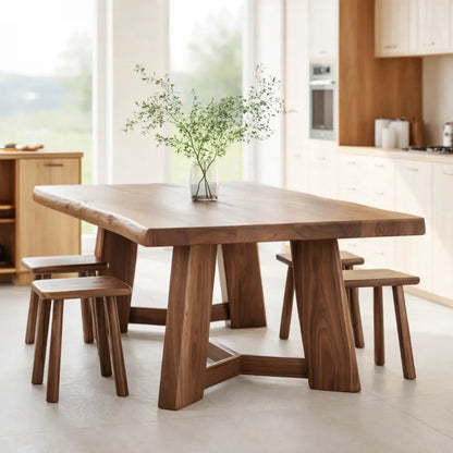 Organic Solid Wood Dining Table with Sculptural Base Modern Kitchen Table Kitchnce