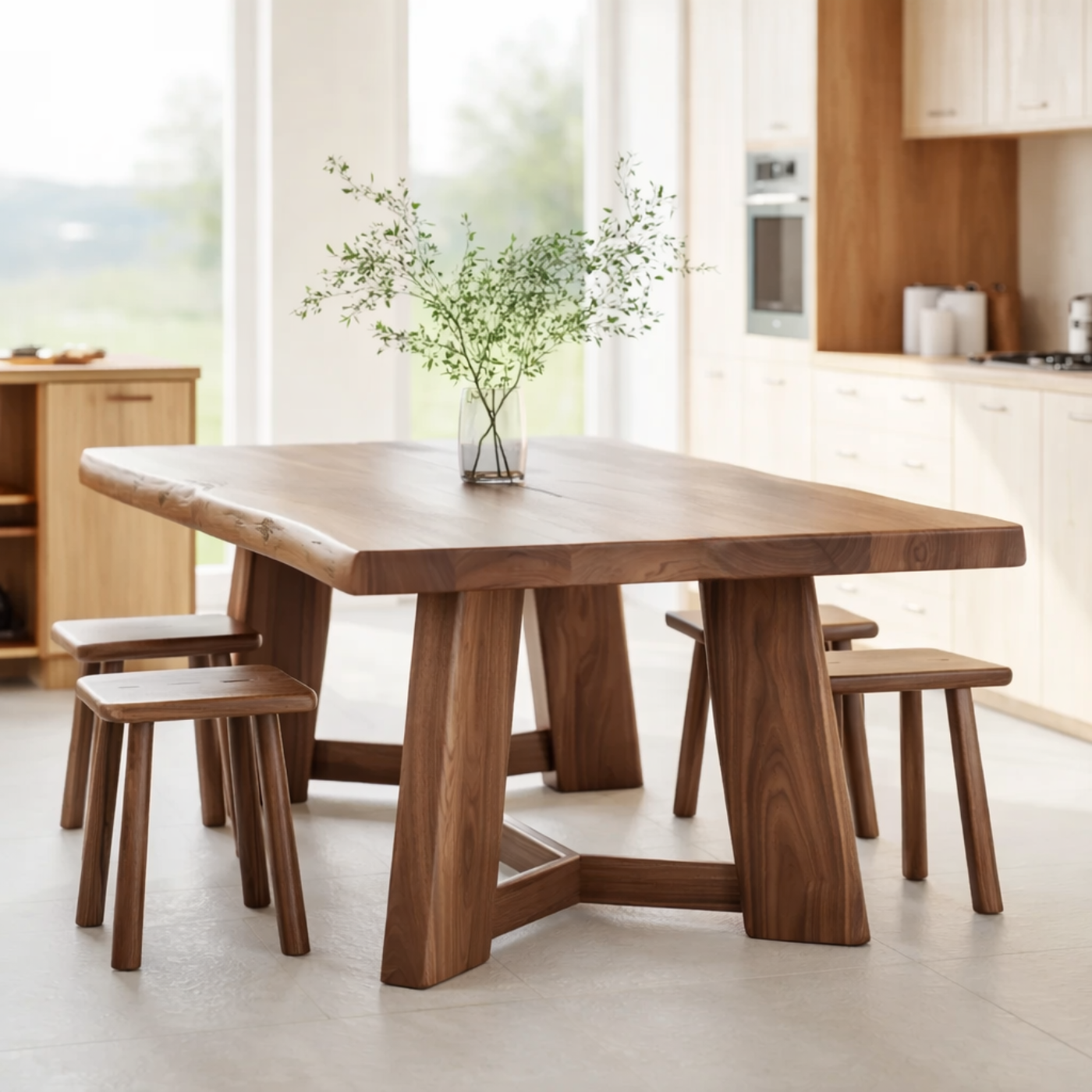 Organic Solid Wood Dining Table with Sculptural Base Modern Kitchen Table