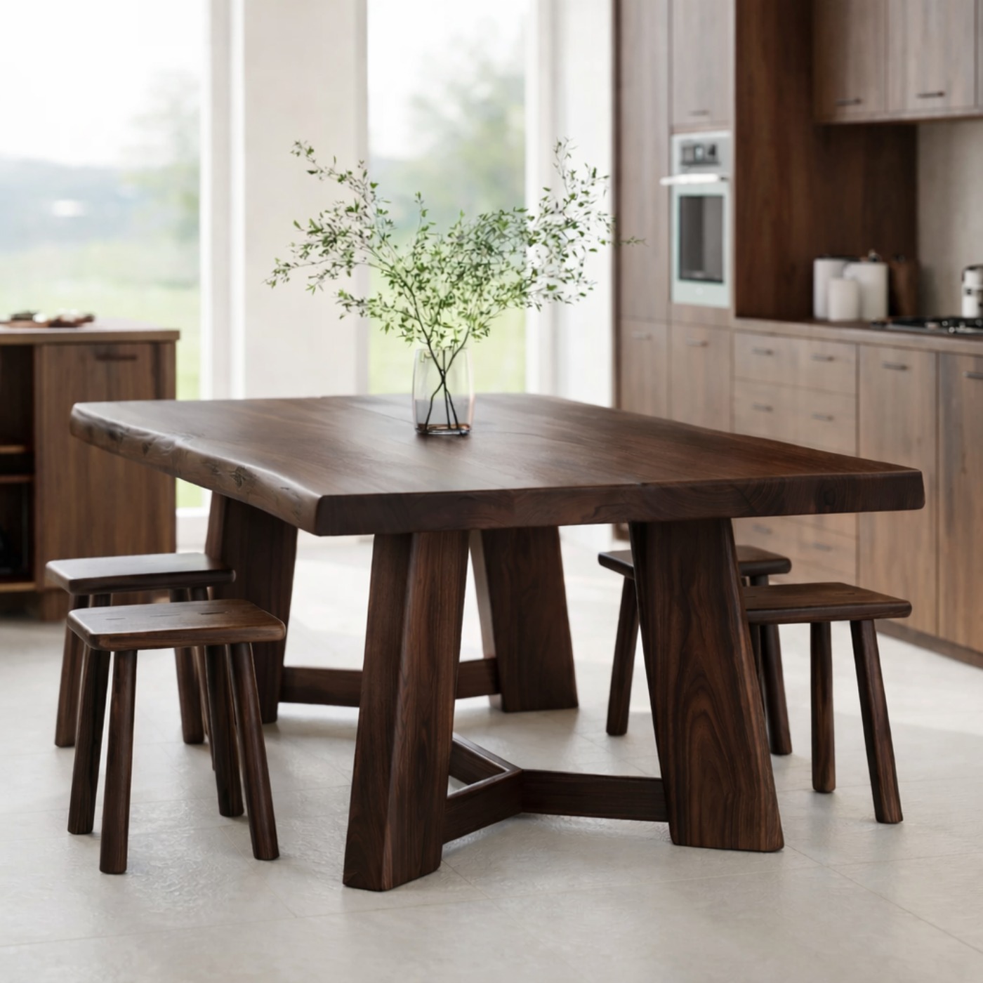 Organic Solid Wood Dining Table with Sculptural Base Modern Kitchen Table