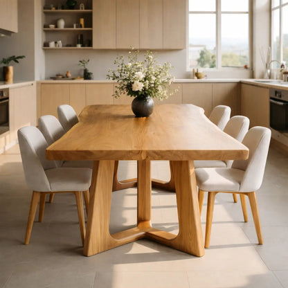 Organic Solid Wood Dining Table with Sculptural Pedestal Base Kitchnce