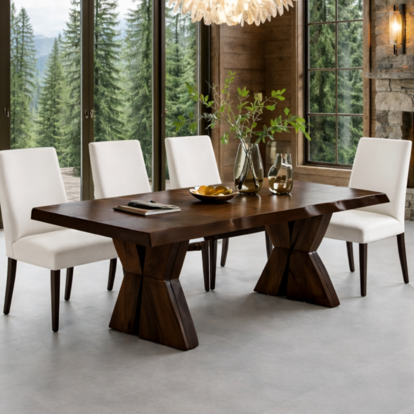 Solid Wood Dining Table with Sculptural Pedestal Base – Rustic Modern Dining Table