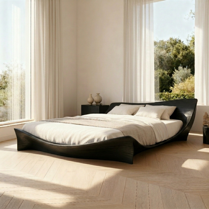Solid Wood Platform Bed with Sculptural Curved Frame