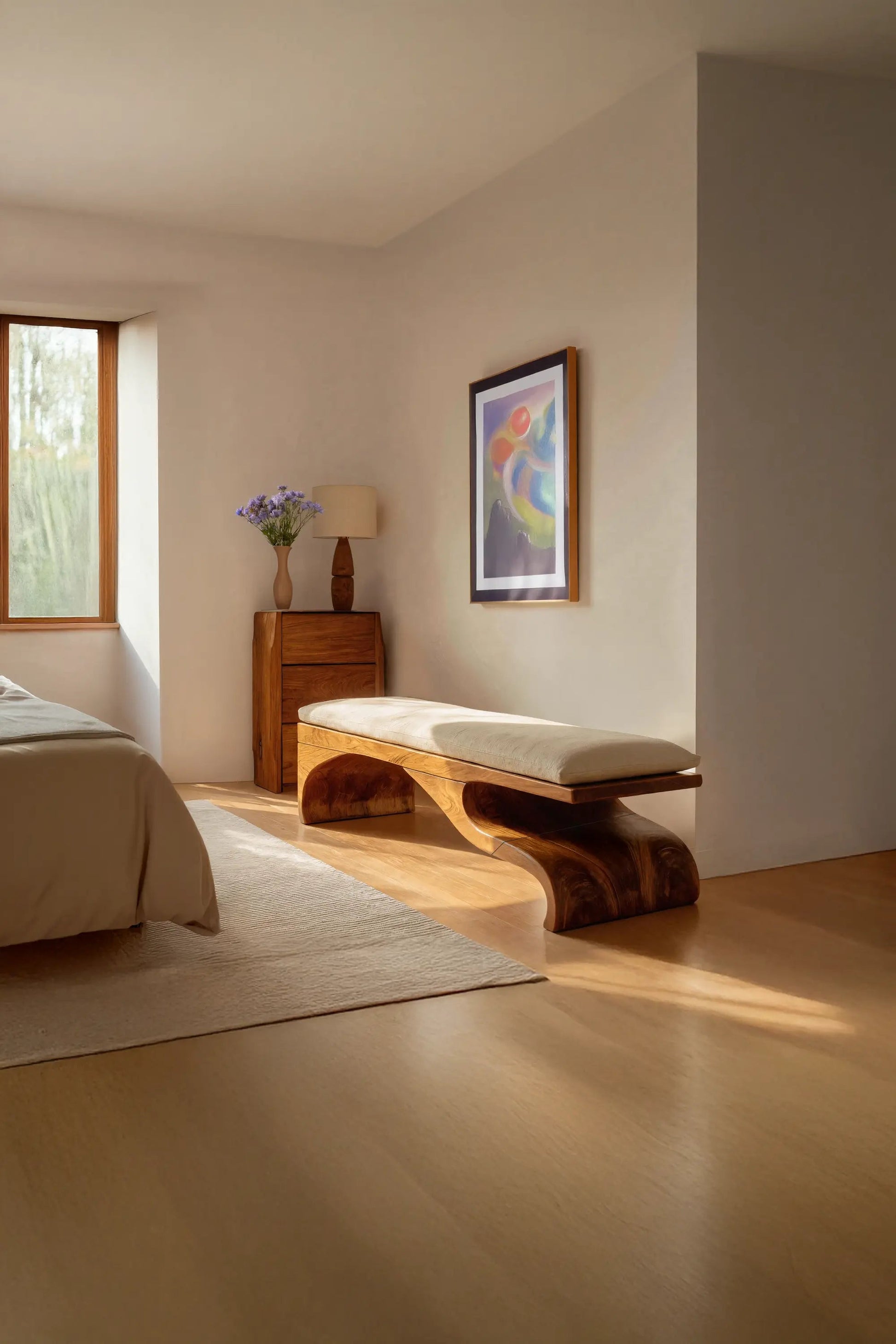 Modern Sculptural Wooden Bench For Bedroom Decor Kitchnce