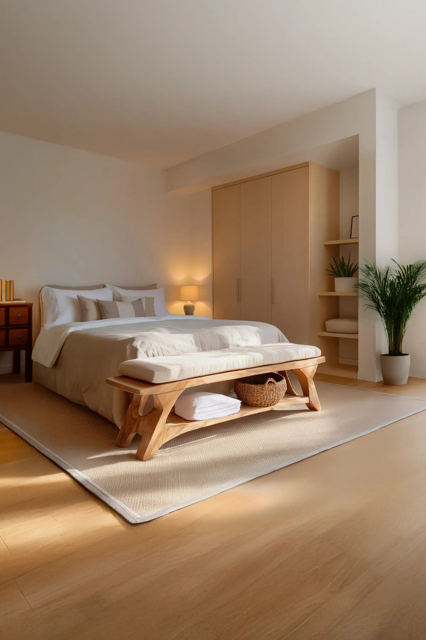 Modern Sculpted Wood Bench For Bedroom Interior Styling Kitchnce
