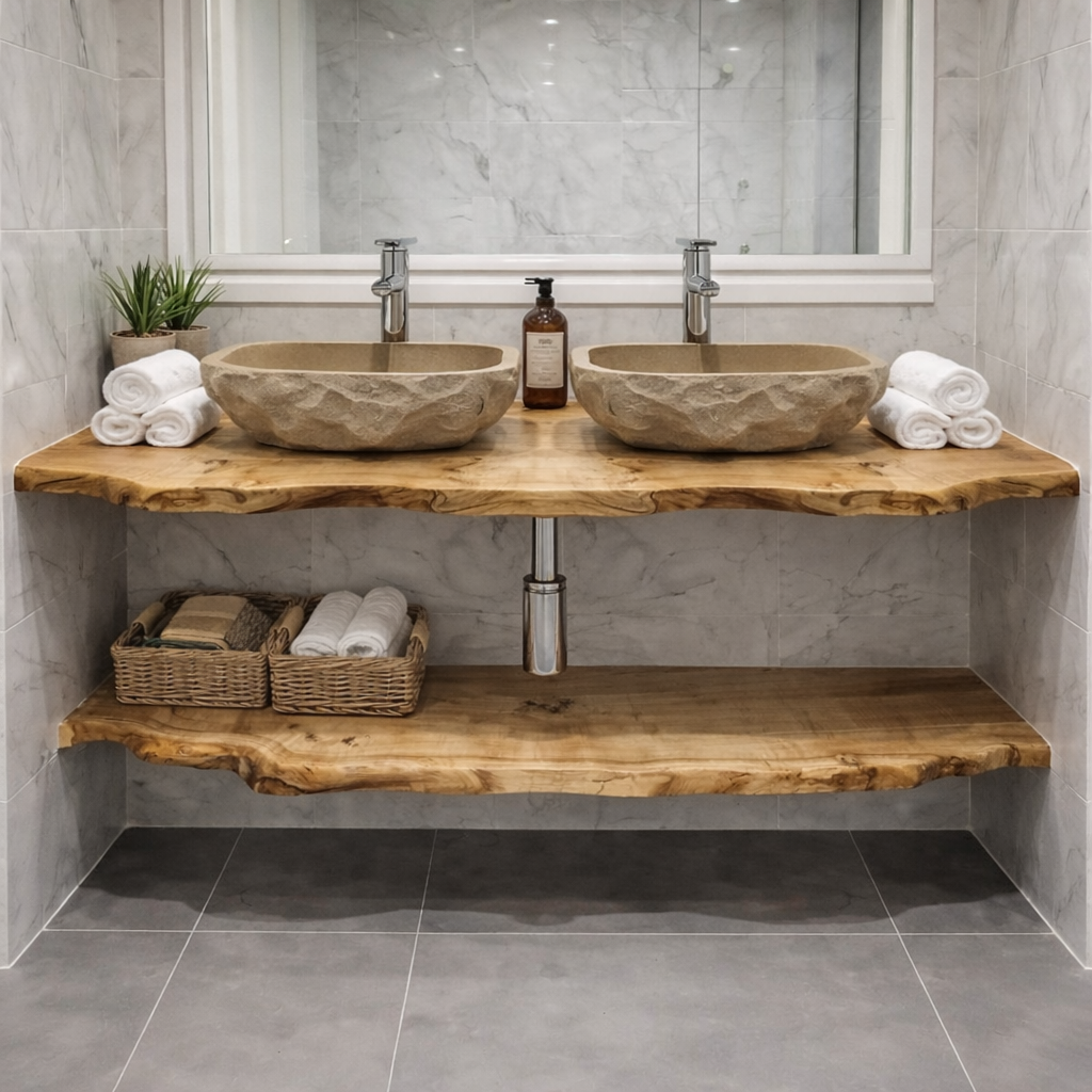 Floating Live Edge Wood Bathroom Vanity for Modern Bathrooms