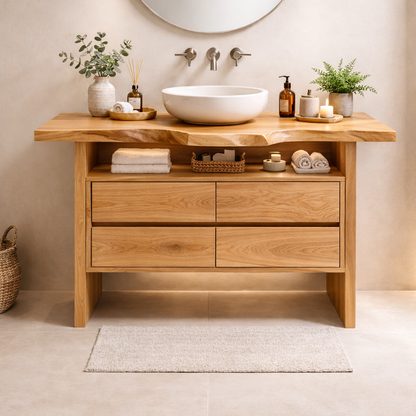 Solid Wood Bathroom Vanity with Open Shelf and Four Drawers Kitchnce