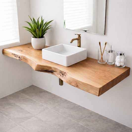 Floating Live Edge Solid Wood Bathroom Shelf Wall Mounted Natural Wood Vanity Top Kitchnce