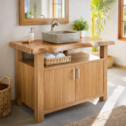 Solid Wood Bathroom Vanity Cabinet with Open Shelf Storage Kitchnce