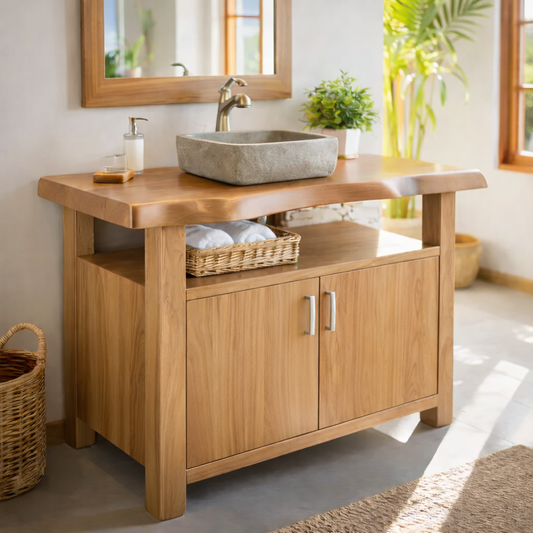 Solid Wood Bathroom Vanity Cabinet with Open Shelf Storage Kitchnce