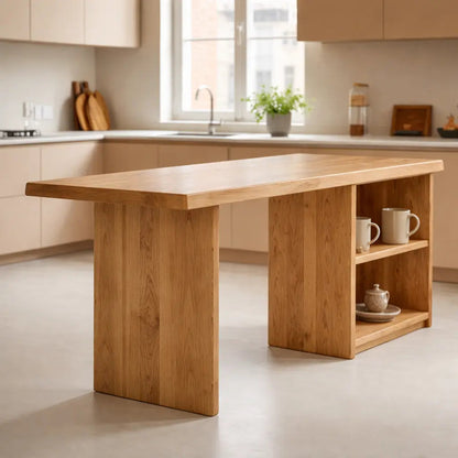 Solid Wood Kitchen Island with Open Shelf Storage and Spacious Prep Table Kitchnce
