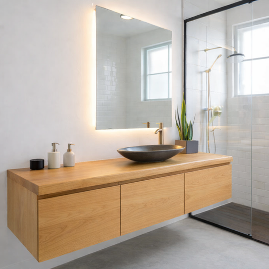 Floating Oak Bathroom Vanity, Wall Mounted Wood Vanity Cabinet Kitchnce