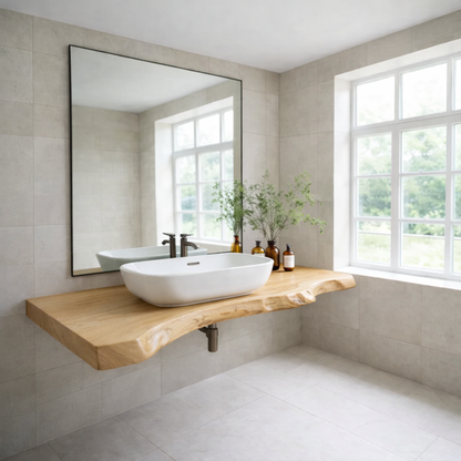 Live Edge Floating Bathroom Vanity Top, Solid Wood Wall Mounted Vanity Shelf Kitchnce