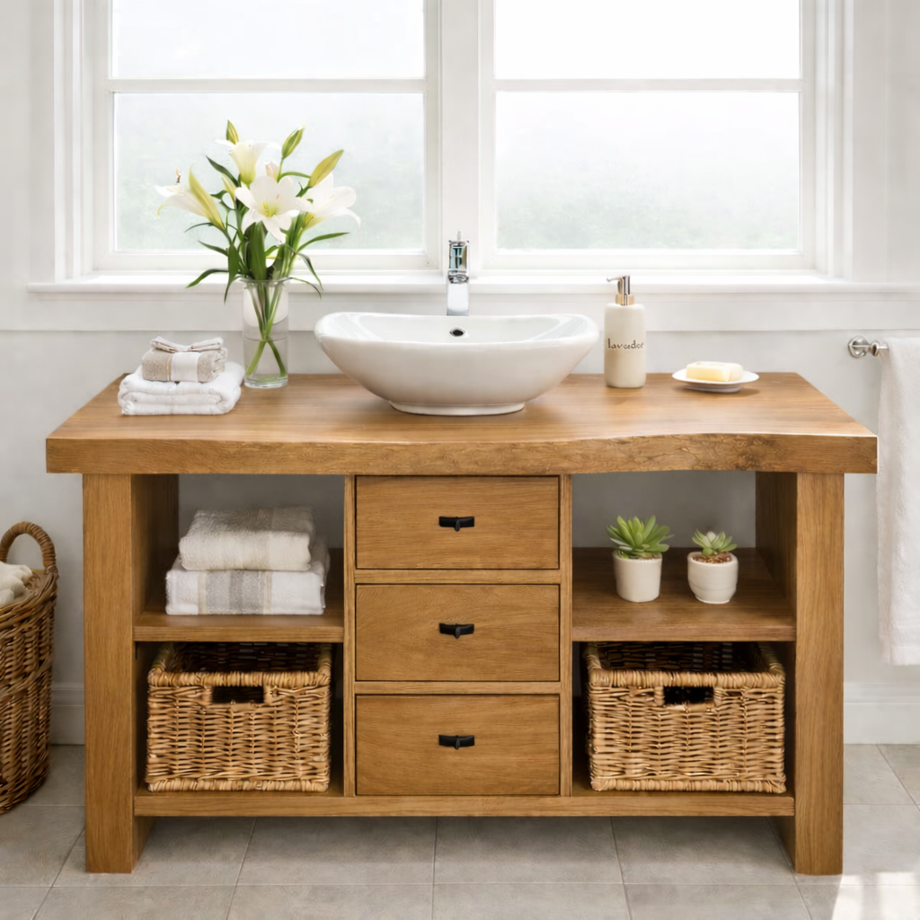 Rustic Walnut Bathroom Vanity with Drawers and Storage for Modern Bathrooms Kitchnce