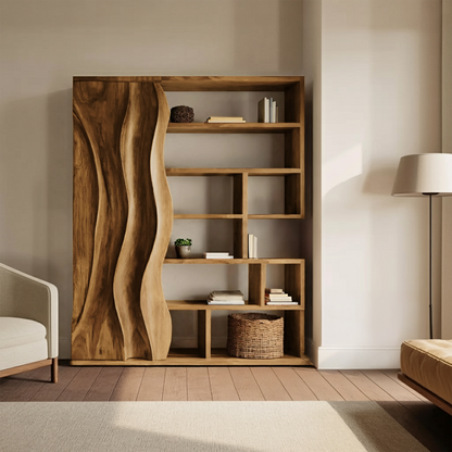 Modern Bookshelf With Wave Door For Home Decor Kitchnce