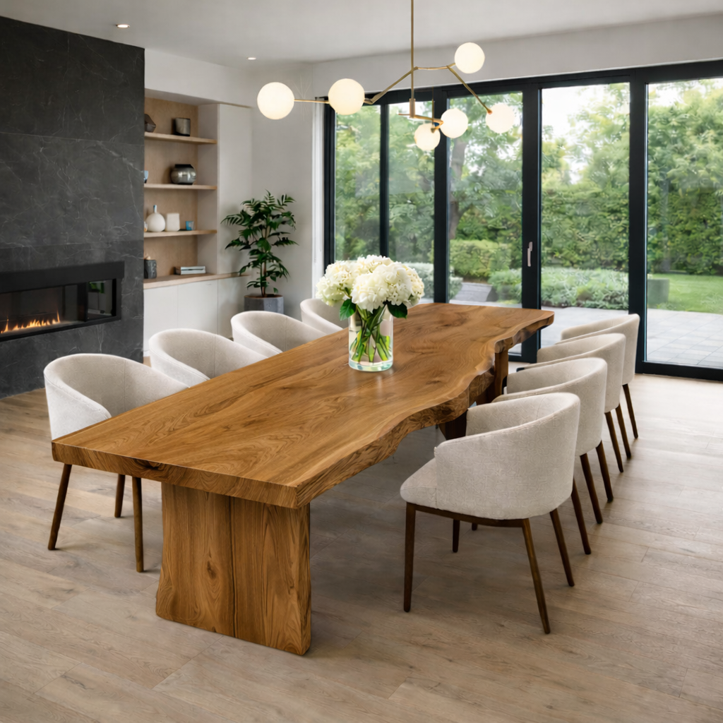 Farmhouse Solid Walnut Live Edge Dining Table for Modern Homes