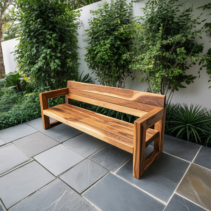Modern Solid Wood Outdoor Bench With Armrests For Garden Or Entryway Kitchnce