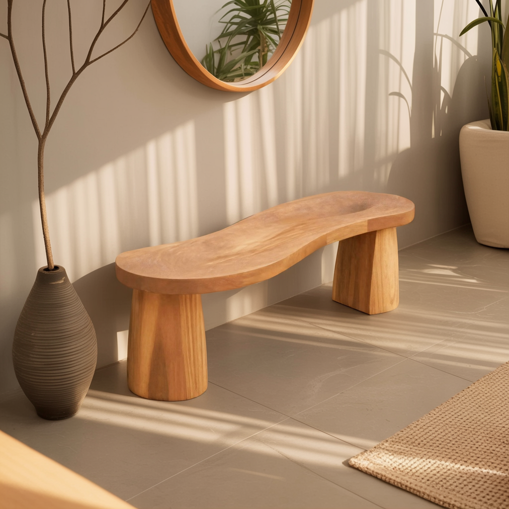 Organic Curved Wood Bench For Garden Or Entryway Kitchnce