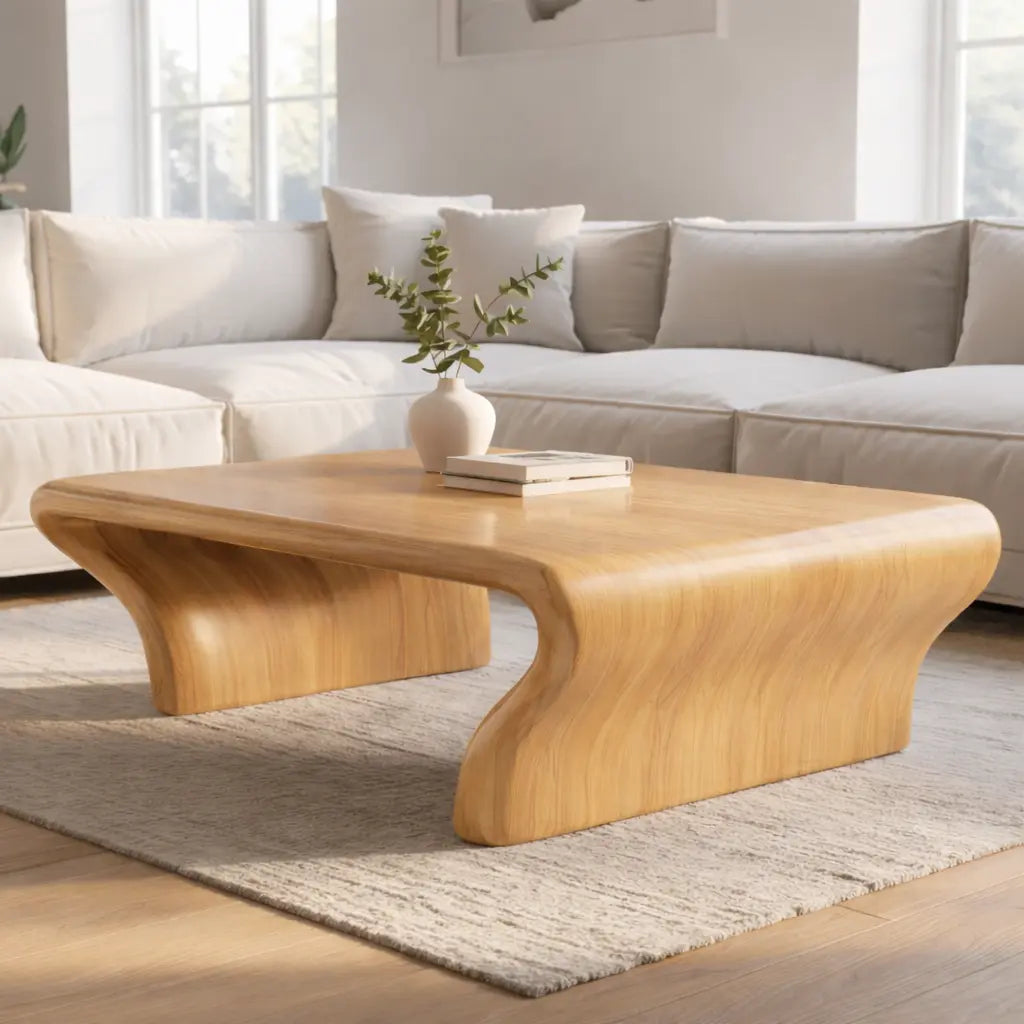 Sculptural Walnut Coffee Table with Curved Design, Modern and Minimalist Living Room Décor Kitchnce