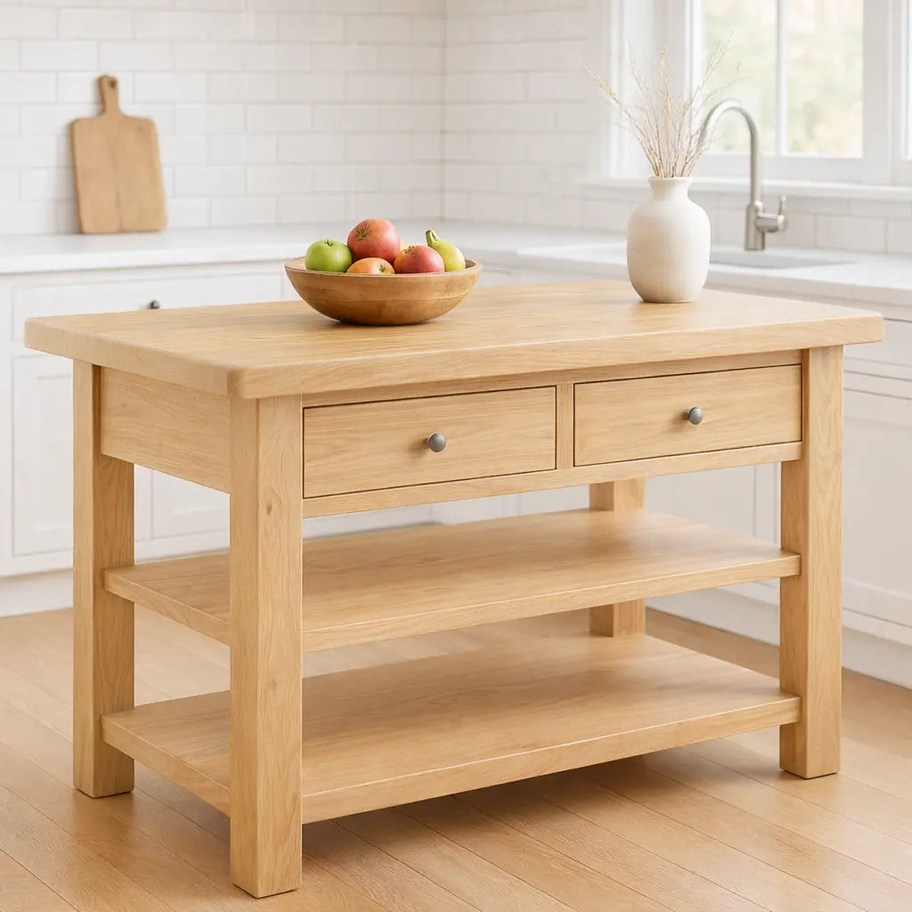 Solid Walnut Kitchen Island Table with Drawers and Shelves, Wooden Kitchen Prep Station Kitchnce