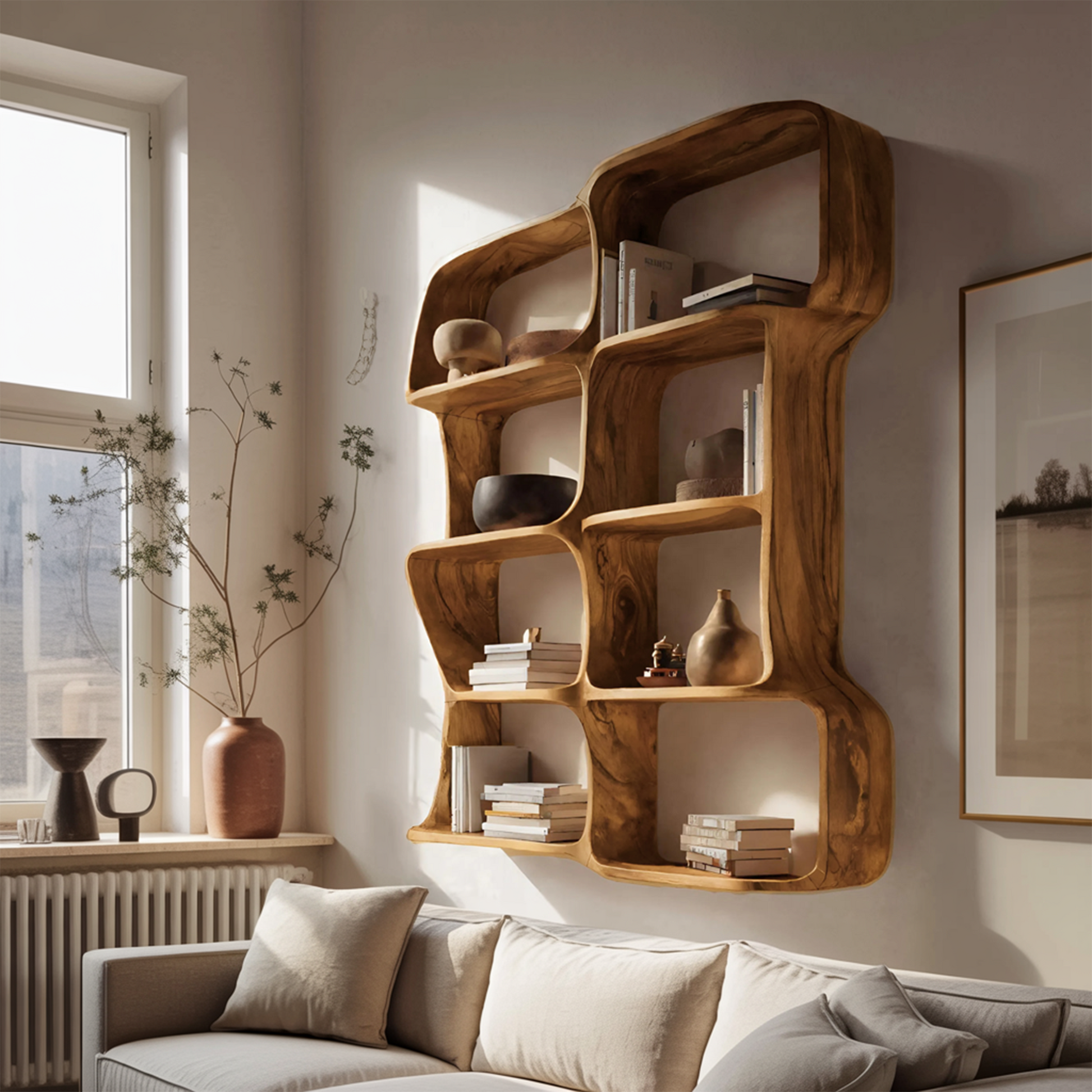 Modern Sculptural Floating Bookshelf For Bedroom Or Living Room Kitchnce