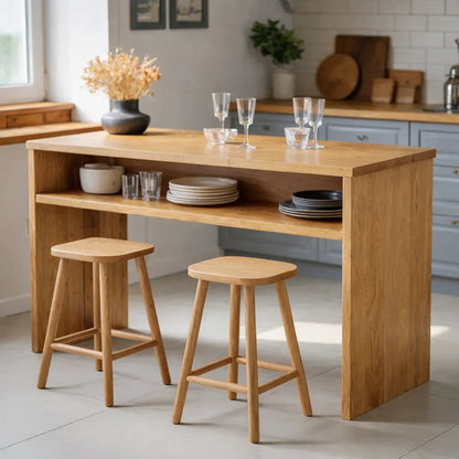 Modern Solid Wood Kitchen Island with Open Shelf Storage and Breakfast Bar Table Kitchnce